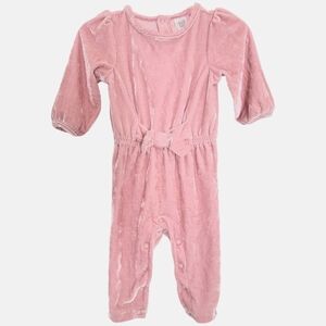 just one you by Carter's Pink Velvet Long Sleeve Bow Waist Romper | 6M